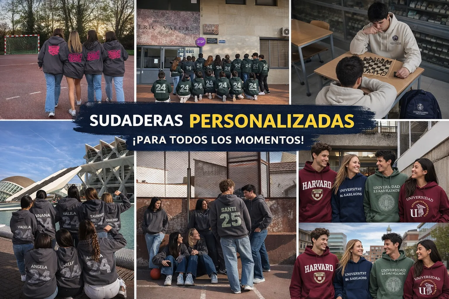 Grupo con sudaderas personalizadas para compartir momentos